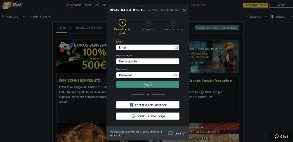 1bet sign up